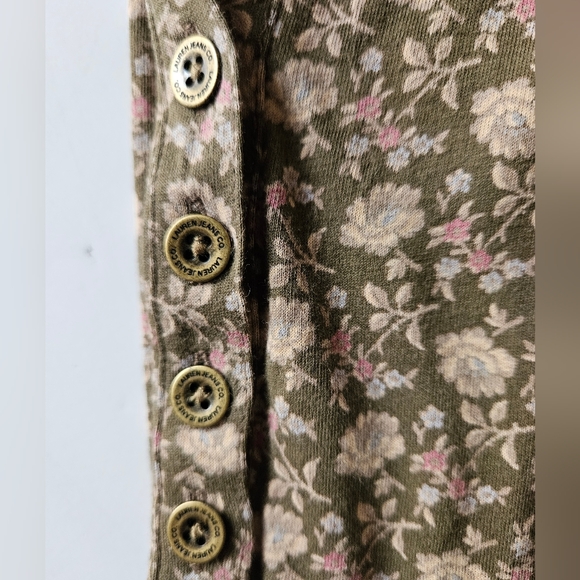 Lauren ralph lauren sz2X brown cotton floral 1/4 button up blouse ruffled neck - Picture 10 of 10